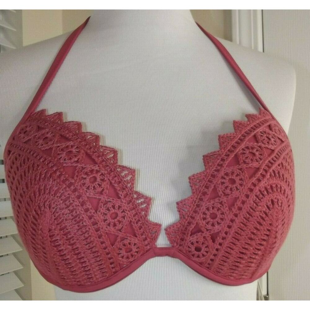 NWT SHADE & SHORE Rose Pink Lightly Lined PUSH UP BIKINI TOP 34B - Picture 1 of 8